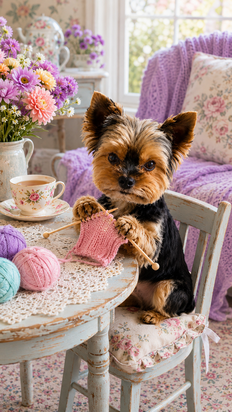 Mano knits a cozy piece of clothing with colorful yarn.