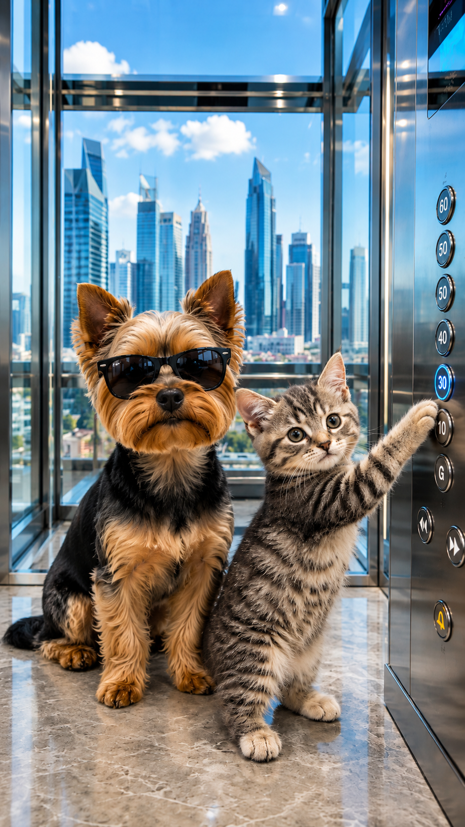Mano stands inside an elevator, ready for his next adventure.